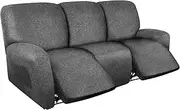 ANARACHON Leather Look Recliner Couch Cover 8-Piece Recliner Sofa Slipcovers 3 Seater for Reclining Couches Furniture Protector Spandex Fabric Washable (3 Seater, Light Grey)
