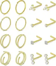 [MODRSA] Nose Rings Nose Rings Hoops Nose Ring Surgical Steel Nose Piercings Jewelry Double Hoop Nose Rings for Women Silver Gold Nose Rings 20 Gauge