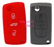 RED SILICONE 3 BUTTON FLIP CAR KEY COVER for PEUGEOT 307 308 407 408