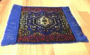 Table mat mini rug, blue, 17 x 12 with tassels, new, Italian