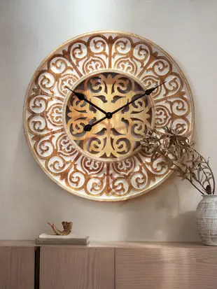 摩洛哥風實木雕花掛鐘 創意復古靜音藝術鐘錶 (8.3折)