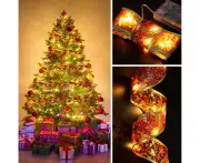 Christmas Fairy Lights, Christmas Tree Decorations, 2m Christmas Red Ribbon Lights (Warm White)