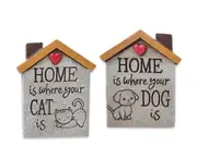 Set 2 Concrete Cat & Dog Homes Signage Assort Garden Statue 12x15cm