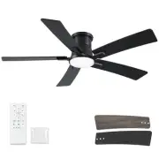 52 Inch Ceiling Fans with Lights and Remote,Black Flush Mount Ceiling Fan wit...