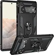 Cavor for Google Pixel 6 pro Case (6.71") TPU Case PC Bumper 360° Rotation Ring Holder Kickstand Back Cover [Work with Magnetic Car Mount] Shockproof Protective Cover-Black