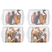 4PK Ashdene 21cm Quirky Cats Scatter Food Serving Tray Rectangle Matte Melamine