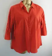 Chicos orange lace up sleeve hidden button blouse size 3 NWTS