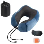 Catzon Travel Neck Pillow Premium Memory Foam for Airplane Car Office-Peacock Blue