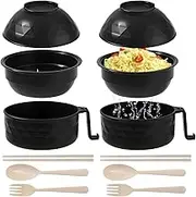 Lshfwn 2 Pack 33oz Ramen Bowl Set,Microwave Ramen Cooker with Chopsticks Spoons and Fork,Instant Noodles Bowls with Handles,Rapid and Quick Ramen Cooker for College Dorm Room Essentials