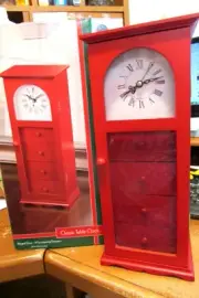 13" Classic Table Clock Hinged Door Functioning Jewelry Drawers Tower Design NIB