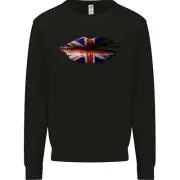 Union Jack Flag Lips the UK Great Britain Kids Sweatshirt Jumper