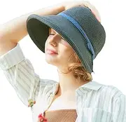 [HIMESPORT] French Straw Bonnet Cap for Women Victorian Sun Hats Chin Strap Foldable Summer Bucket Hat Beach Sun Hat Fedoras