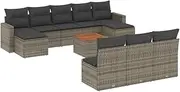 vidaXL Grey Poly Rattan Modular 11-Piece Outdoor Garden Sofa Set with Cushions - Indoor/Outdoor Terrace & Patio Furniture
