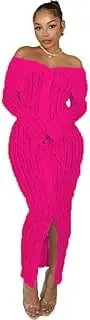 [Generic] Sexy Button Down Dress for Women Long Sleeve Off Shoulder See Through Bodycon Maxi Dresses for Club Night Out