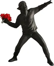 Throwing Flower Boy Figurine,Room Decor Statue,Resin Statue Ornaments, Abstract Style Sculptures,Living Room Dining Desk Decorations,Bookshelf Decorative Objects,Modern Home Decor(Black)