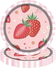 Rstigiker 16PCS Strawberry Party Paper Plates, Strawberry Theme Disposable Party Tableware Birthday Party Supplies, Sweet Dessert Plates for Picnic Girls Birthday Baby Shower Wedding Table Decoration