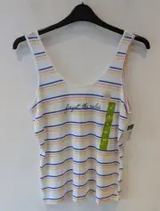 Primark Ladies Cotton Vest Top Size Medium 12/14 White Multi Striped BNWT