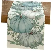 Fall Table Runner, 13x72 Inch Pumpkins Leaves Farmhouse Table 13"x72" Blue