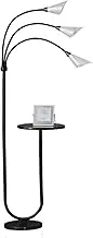 Modern Floor Lamp with Shelves Marble Base Industrial Modern Arc Reading Standing Lamp with Table Farmhouse Rustic Tall Lamp Floor Light for Living Room Bedroom Office Standing Light(Black)