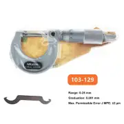 Mitutoyo 103-129 Outside Micrometer Economy Design 0-25mm 0,001mm ±2 µm Analog