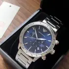 New Emporio Armani Mario Chrono Blue Dial Silver Steel Strap Men's Watch AR11306