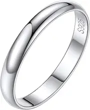 [Silvora] Womens Wedding Rings, 2/3MM Plain Dome Silver Band Ring Couples Jewelry, Sterling Silver Pinky Rings Size 4 to 12 - With Gift Wrapped