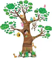 DECOWALL DL4-1709 X-Large Giant Tree and Animals Kids Wall Stickers (150x160 cm) Wall Decals Peel and Stick Removable Wall Stickers for Kids Nursery Bedroom Living Room