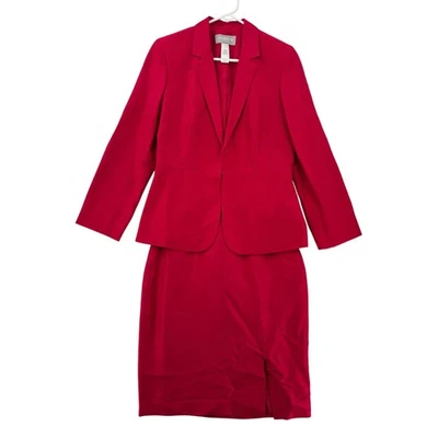 Liz Claiborne Blazer Skirt Suit Womens 8 Red Silk Collection LCMU4032 Office NWT