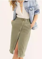 NEW One Teaspoon Society Denim Skirt Womens 22 Khaki Olive Green Oneteaspoon