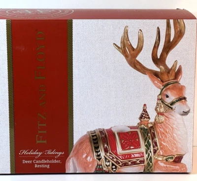 FITZ & FLOYD Reindeer Resting Christmas Centerpiece Holiday Tidings New In Box