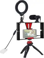 Tignapoo Dimmable Selfie Rings Fill Light with Cell Phone Holder & Tripod Stand Stabilizer & Microphone LED Camera Ringlight for Live Stream/Makeup Photography Vlogging Video Recording