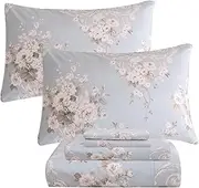 [Lady Ann] Elegant Peony Bed Sheets Sets Shabby Floral Bedding Percale Sheets Luxury Bedding Collections 1000 Thread Count 100% Egyptian Cotton Sheets Deep Pocket Queen Size