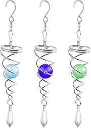 3 Pcs Gazing Ball Spiral Tail Wind Spinner Stabilizer Stainless Steel Indoor Outdoor Wind Ball Spinner with Hanging Swivel Hook Crystal Glass Ball for Outdoor Garden Wind Spinner Catcher Decorations