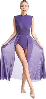 [Yihuimin] Women's Lyrical Dance Costume Cutout Ballet Leotard Chiffon Maxi Tailskirts Ballroom Dress