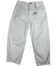 Zara Women's Twisted Balloon Pant White Denim High Waist Baggy size 8 New w Tags