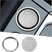 Mandark Car Engine Start Stop Push Botton Cover, Alumninum Vehicle Key Ignition Switch Knob Protector with Metal Ring Decal, Auto Decor Accessories Compatiable with A4 LA5 A6 LA7 Q5 Q7（Silver）