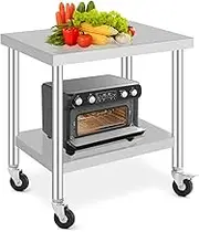 Hipicute Commercial Stainless Steel Table with Caster Wheels for Kitchen (36" x 24")
