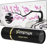 Hystar Extended Gaming Mouse Pad | XXL 36" x 16" | 5mm Thick, Waterproof Surface, Smooth Polyester Fabric, and Natural Rubber Base | Sakura Light