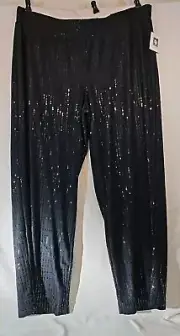 Anne Klein Linear Shine Sequin Wide Leg Pull on Pants Size XXL NEW w/ Tags