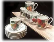 6 Queens Royal Horticulture Society Hookers Fruit Mocha Cup & Saucer Sets MINT