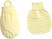 Folpus Silicone Hot Water Bottle with Cover Hot Water Bag Small Great Gift Microwave Heating Reusable Warm Water Pouch Hand Warmer, Beige