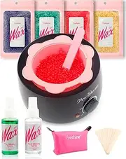 Freshine Pro Waxing Kit with Wax Pot Warmer Easy Kit, Hard Wax Beads, Paperless Brazilian Depilatory for Eyebrow, Face, Body, and Leg Hair Removal, Home or Salon Use Black (Wax 400g Liner Kit)