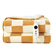 Dreamaker Checkered Plush Electric Heated Throw Blanket [160x200cm] (Chai/Cream)