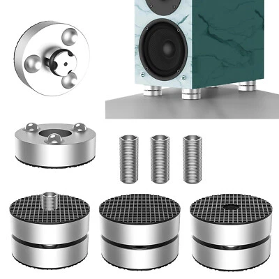 4pc Aluminum HiFi Speaker Turntable Isolation Stand Feet Shock Absorber Base Pad