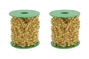 2Pcs DIY Decor Christmas Tree Artificial Pearls Chain Plastic Bead Roll String-Gold
