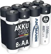 ANSMANN AA 2500 mAh Rechargeable Batteries, 5035442-590-1, LSD Low Self Discharge, Pre-Charged, High Performance 2500mAh AA 2 Packs