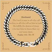 [Generic] Unique Cuban Link Chain Bracelet for Husband - Inspirational Psalm 145:18-19 - Gifts for Him, Birthday, Christmas, Anniversary, Fathers Day - Engraved Jewelry for Men with Hope and Confidence, Small,