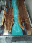 Blue Epoxy Resin Table, River Table Tops, Live Edge Dining Table For Conference