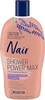 Nair Shower Power Max Hair Removal Cream - Remove Unwanted Hair While you Shower - Ideal for All Skin Types - Dermatologist Tested - Enriched with Lavander & Vitamin E for Smooth Skin - 312g