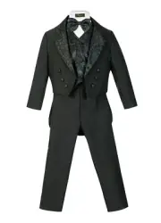 Boy Slim Tuxedo 5pc set TAIL coat,Cummerbund,striated pant,Tuxedo shirt,bowtie